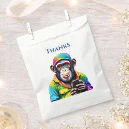 Farbiger Schimpanse mit Telefon Geschenktütchen