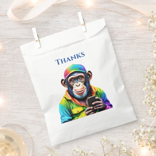 Farbiger Schimpanse mit Telefon Geschenktütchen (Ausgeschnitten)