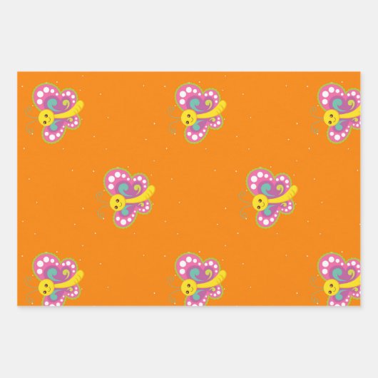 Farbiger Schmetterling auf Orange Geschenkpapier Set (Vorderseite 3)