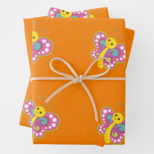 Farbiger Schmetterling auf Orange Geschenkpapier Set (Beispiel)