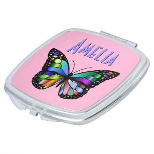 Farbiger Schmetterling mit Lilac-Text Taschenspiegel
