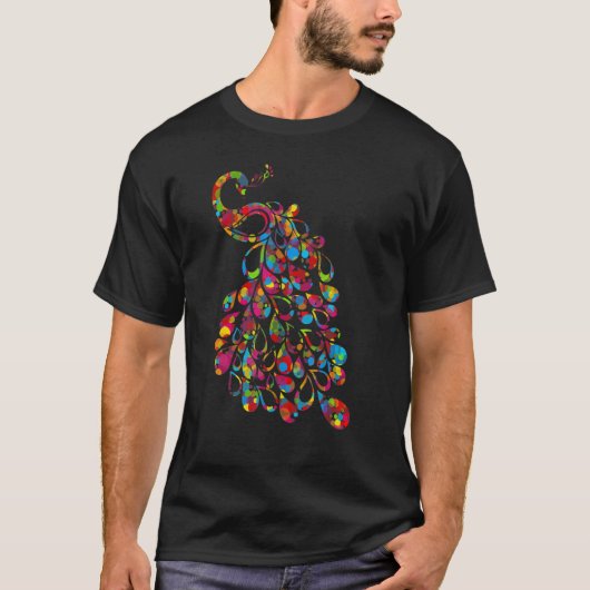 Farbiger Schwanz Peacock Niedliche Vögel Tiergrafi T-Shirt (Vorderseite)