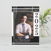 Farbiger Schwarzer Abschluss Foto Kariert Einladung (Stehend Vorderseite)