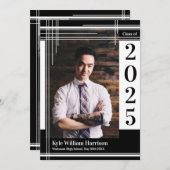 Farbiger Schwarzer Abschluss Foto Kariert Einladung (Vorne/Hinten)