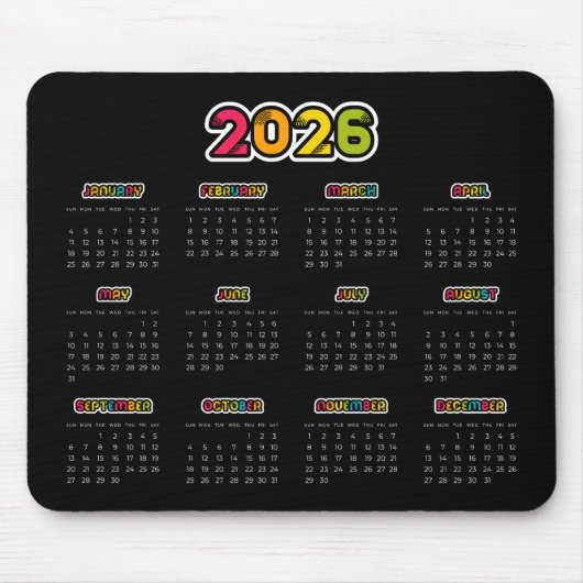 Farbiger Schwarzer Kalender 2025 Mousepad (Vorne)
