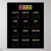 Farbiger Schwarzer Kalender 2025 Poster (Vorne)