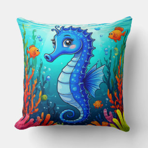 Farbiger Seepferd in einem lebendigen Korallenriff Kissen