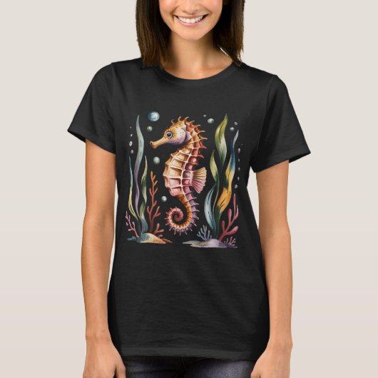 Farbiger Seepferdchen mit Meeresalgen T-Shirt (Vorderseite)
