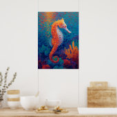 Farbiger Seepferdchen-Pointillismus-Ozean-Gemälde Poster (Küche)