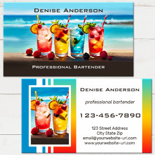 Farbiger Sommer-Cocktail-Strand-Bartender  Visitenkarte