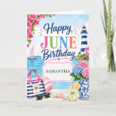 Farbiger Sommer Küstenname Juni Geburtstag Karte (Vorderseite)