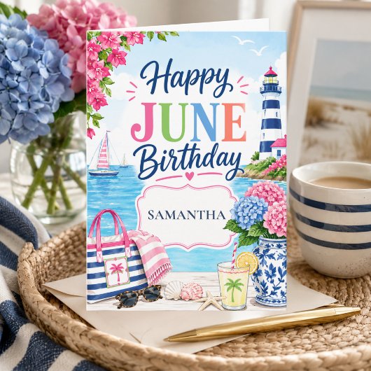 Farbiger Sommer Küstenname Juni Geburtstag Karte