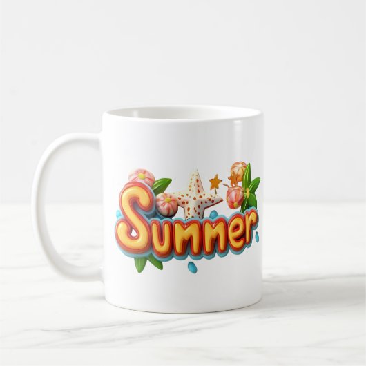 Farbiger Sommertext mit Strandelementen Kaffeetasse (Links)
