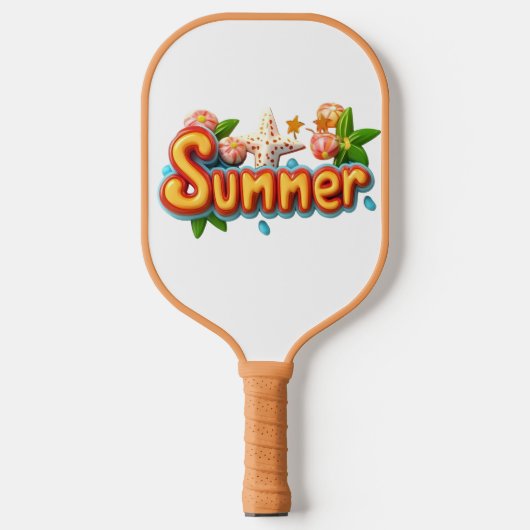 Farbiger Sommertext mit Strandelementen Pickleball Schläger (Vorderseite)