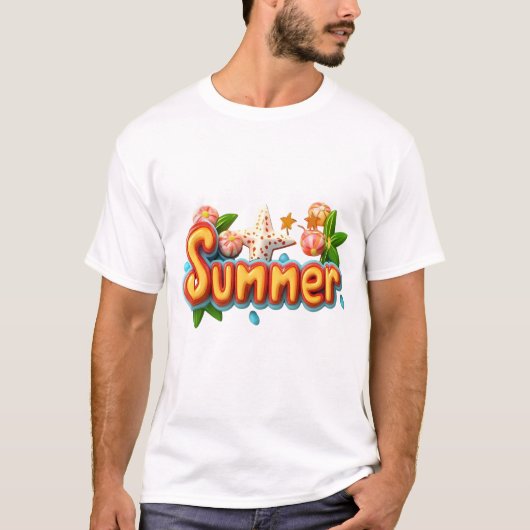 Farbiger Sommertext mit Strandelementen T-Shirt (Vorderseite)