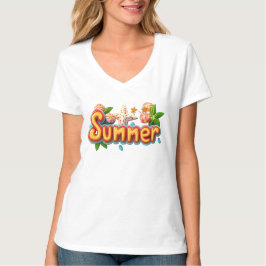 Farbiger Sommertext mit Strandelementen T-Shirt