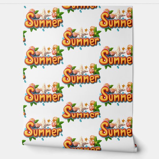 Farbiger Sommertext mit Strandelementen Tapete (Abrollen)
