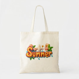 Farbiger Sommertext mit Strandelementen Tragetasche