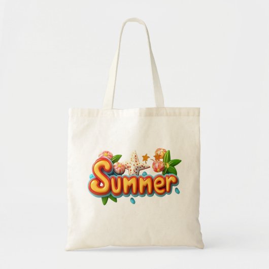 Farbiger Sommertext mit Strandelementen Tragetasche (Vorne)