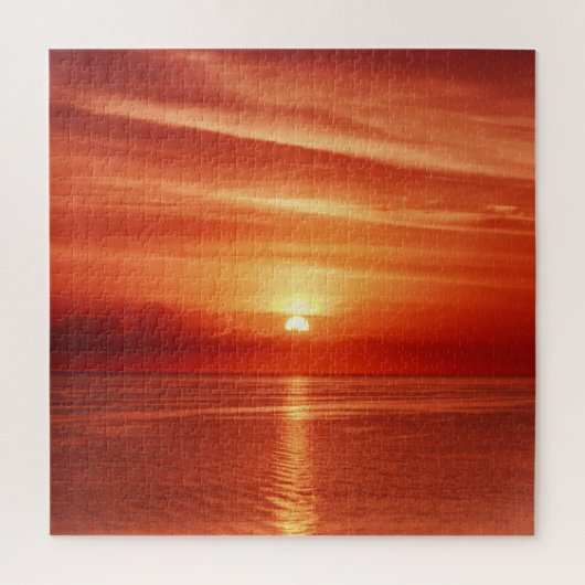 Farbiger Sonnenaufgang auf See, dramatische Wolken Puzzle (Vertikal)