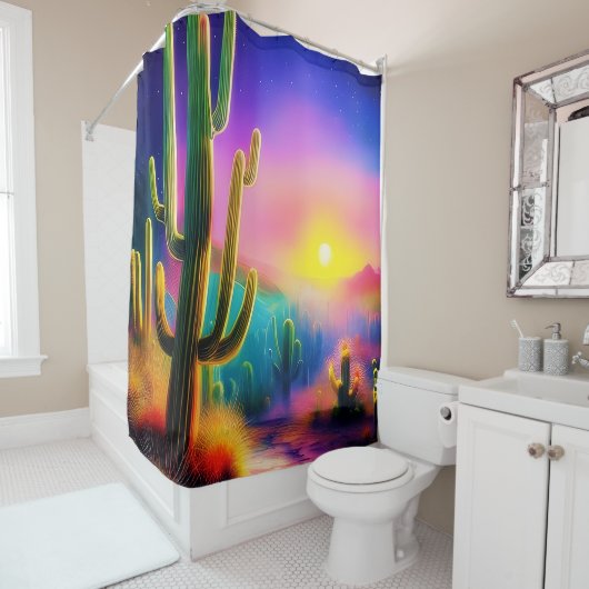 Farbiger Sonnenuntergang der Wüste Duschvorhang (Beispiel)