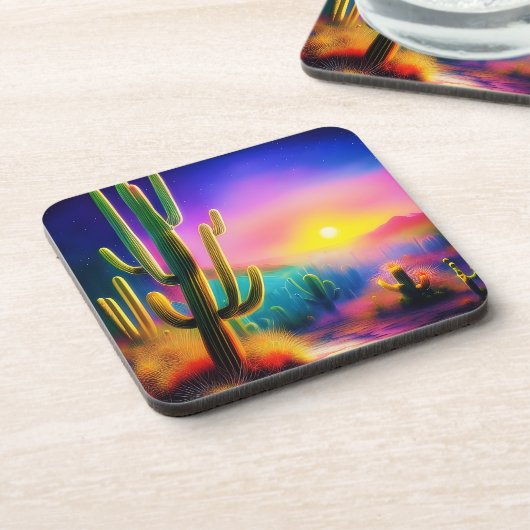 Farbiger Sonnenuntergang der Wüste Getränkeuntersetzer (Linke Seite)
