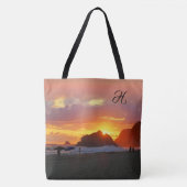 Farbiger Sonnenuntergang mit (oder ohne) Ihrem ers Tasche (Vorderseite)