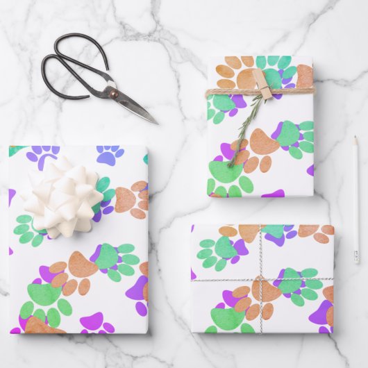 Farbiger Spiralhund Pawprint Geschenkpapier Set (Vorderseite)