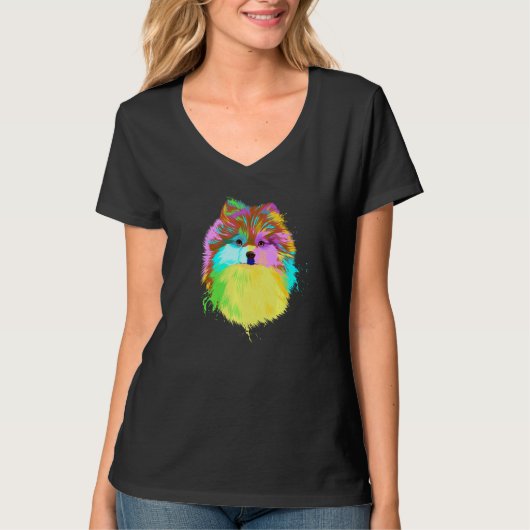 Farbiger Splash Hund Spitz T-Shirt (Vorderseite)
