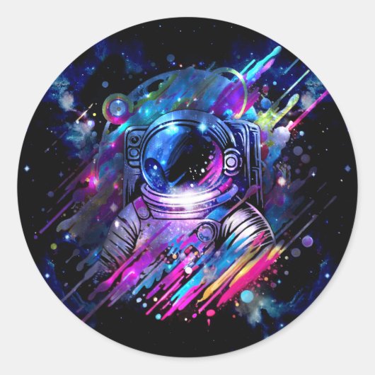 Farbiger Spritzer Sternenraum Astronaut Runder Aufkleber (Vorderseite)