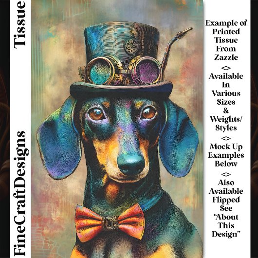 Farbiger Steampunkhund in Krawatte Bow DK7R Decoup Seidenpapier