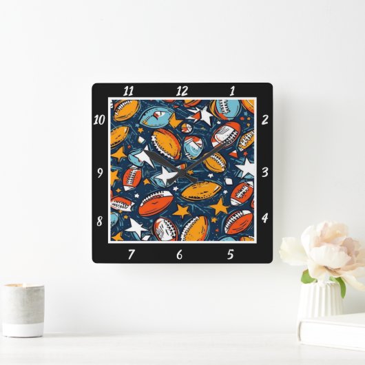 Farbiger Stern Fußball Quadratische Wanduhr (Zuhause)