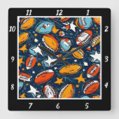 Farbiger Stern Fußball Quadratische Wanduhr (Vorderseite)