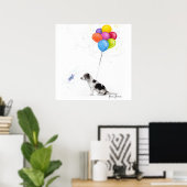 Farbiger Stift Zeichnend Beagle Hund und Balloons Poster (Heimbüro)