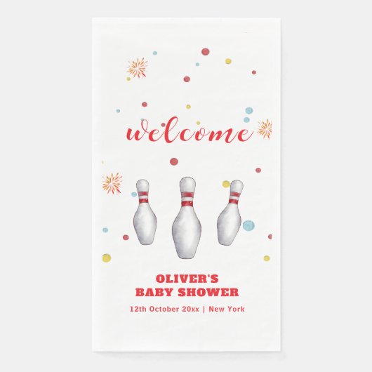 Farbiger Strike Up Bowling Willkommen Baby Shower Serviette (Vorderseite)