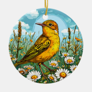 Farbiger Teichrohrsänger Vogel Keramik Ornament