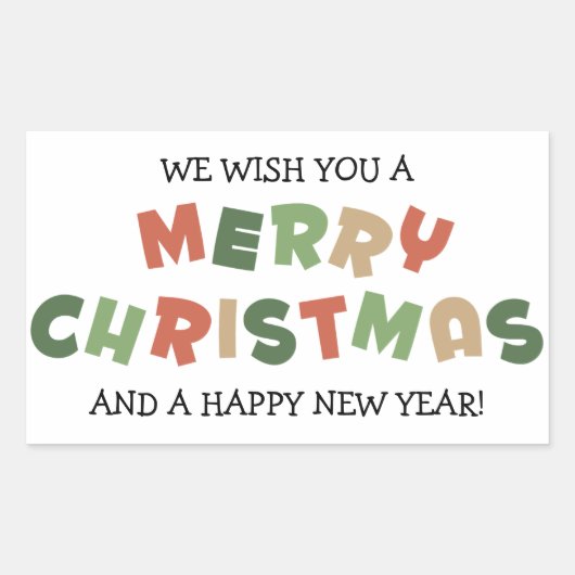 Farbiger Text frohe Weihnachten glücklich neues Ja Rechteckiger Aufkleber (Vorderseite)