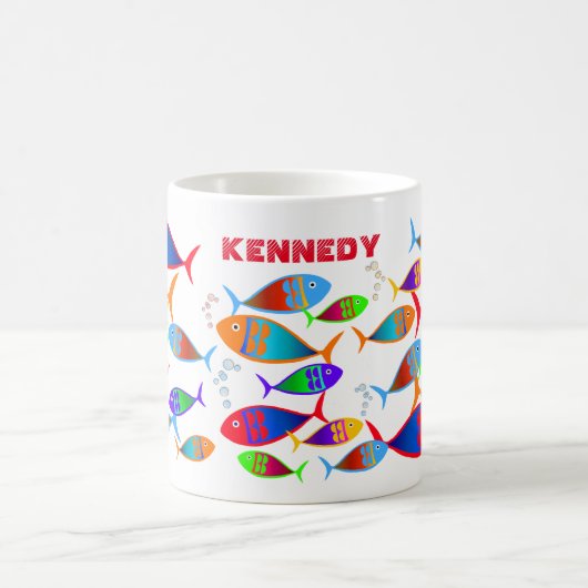 Farbiger Text für Fische Kaffeetasse (Mittel)