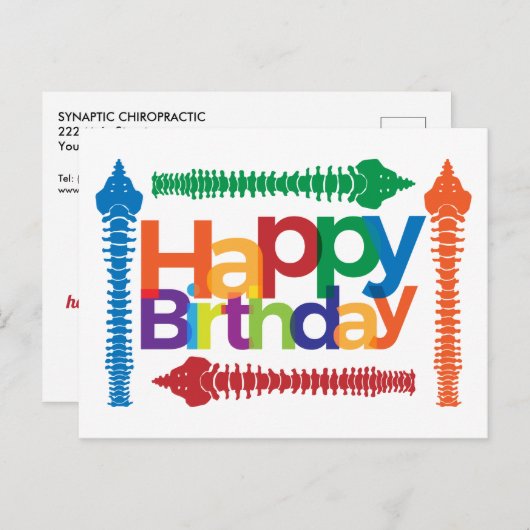 Farbiger Text mit Spines Chiropraktikum Geburtstag Postkarte (Vorne/Hinten)
