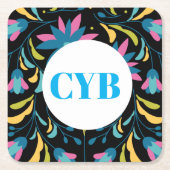 Farbiger Textil Muster Monogram Untersetzer (Vorderseite)