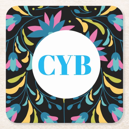 Farbiger Textil Muster Monogram Untersetzer (Vorderseite)
