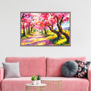 Farbiger Texturierter Sakura-Baum-Allee - Bunt Leinwanddruck