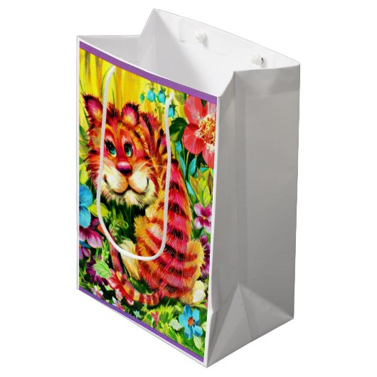farbiger Tiger Mittlere Geschenktüte (Vorderseite Schrägansicht)