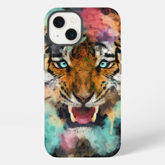 Farbiger Tigerkopf iPhone Hülle (Rückseite)