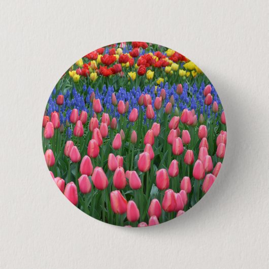 Farbiger Tulpengarten Button (Vorderseite)