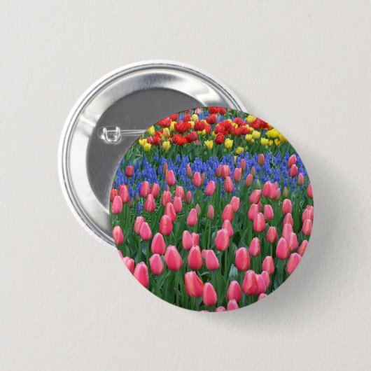 Farbiger Tulpengarten Button (Vorne & Hinten)