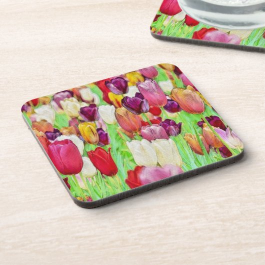 Farbiger Tulpengarten Getränkeuntersetzer (Linke Seite)