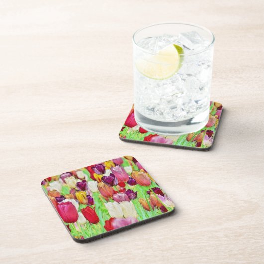 Farbiger Tulpengarten Getränkeuntersetzer (Rechte Seite)