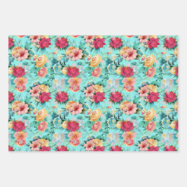 Farbiger türkisfarbener Glitzer Geschenkpapier Set