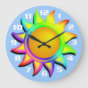 Farbiger und heller Sonnenschein Blauer Hintergrun Große Wanduhr